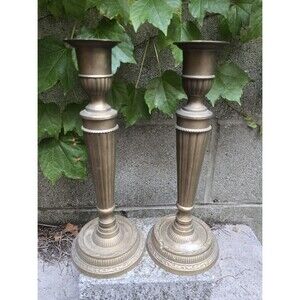 Pair of Vintage Bombay Brass Candlesticks 12" Tall 4.75" Base For 7/8" Tapers